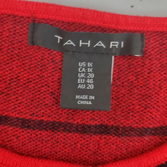 Women's TAHARI Sweater Black Red Windowpane Plaid Cuffed Sleeve SZ 1X Plus - Picture 5 of 9